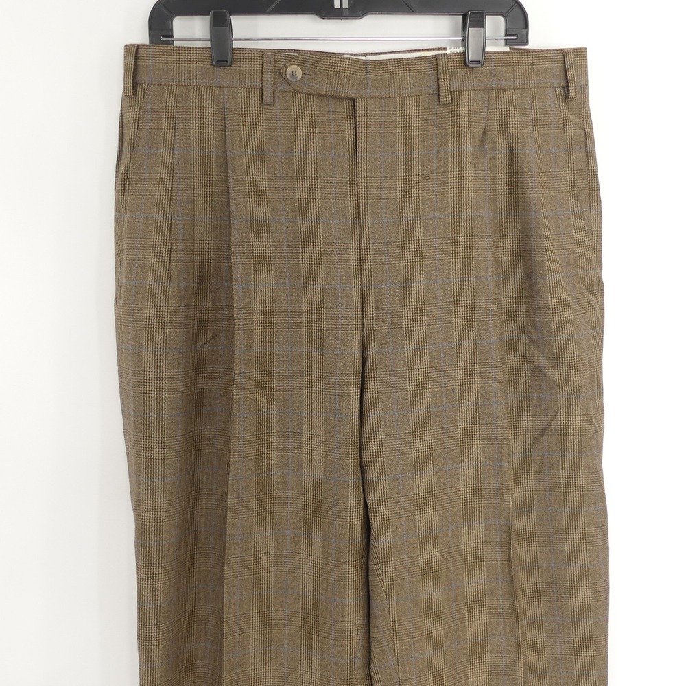 NWT Samuelsohn SB‎ Alton Wool Dress Pants Brown Plaid Unhemmed Men's 36 DEFECT